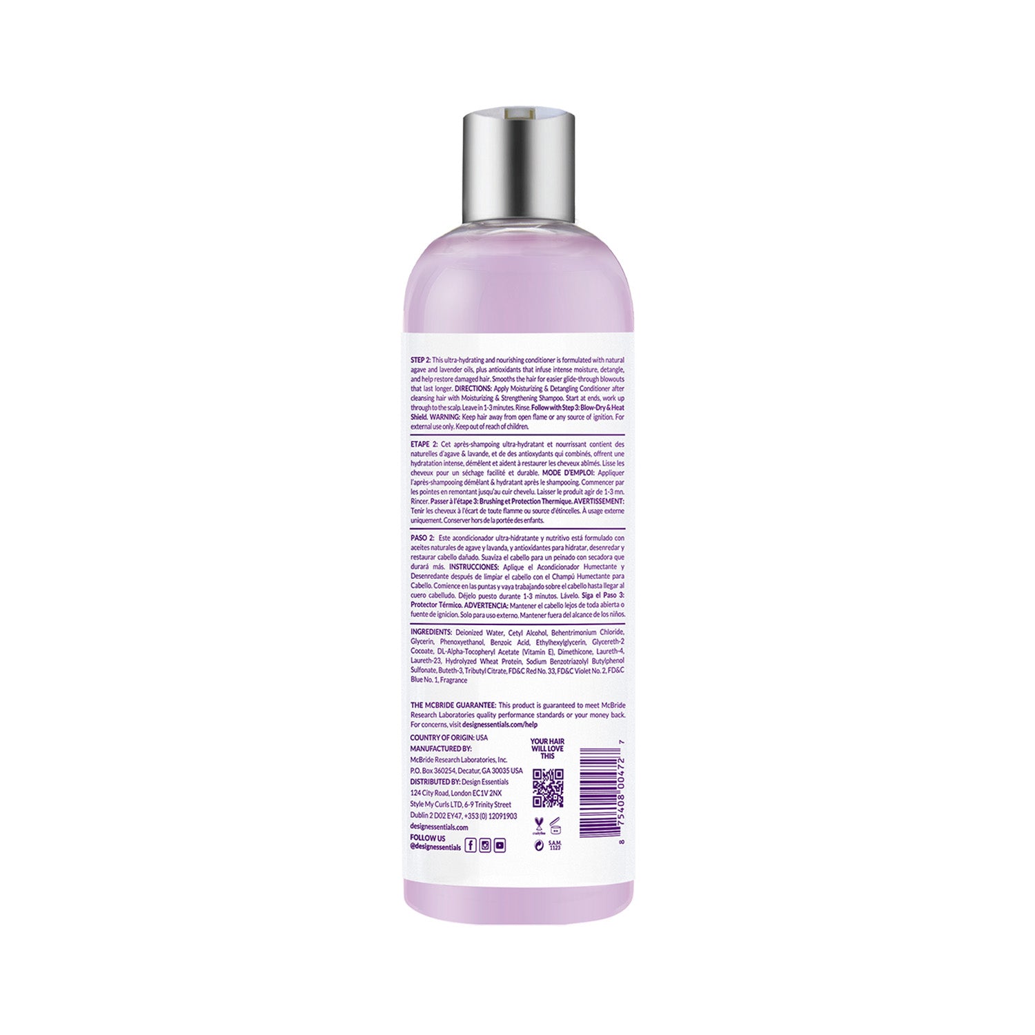 Agave & Lavender Moisturizing & Detangling Conditioner- Back of Label