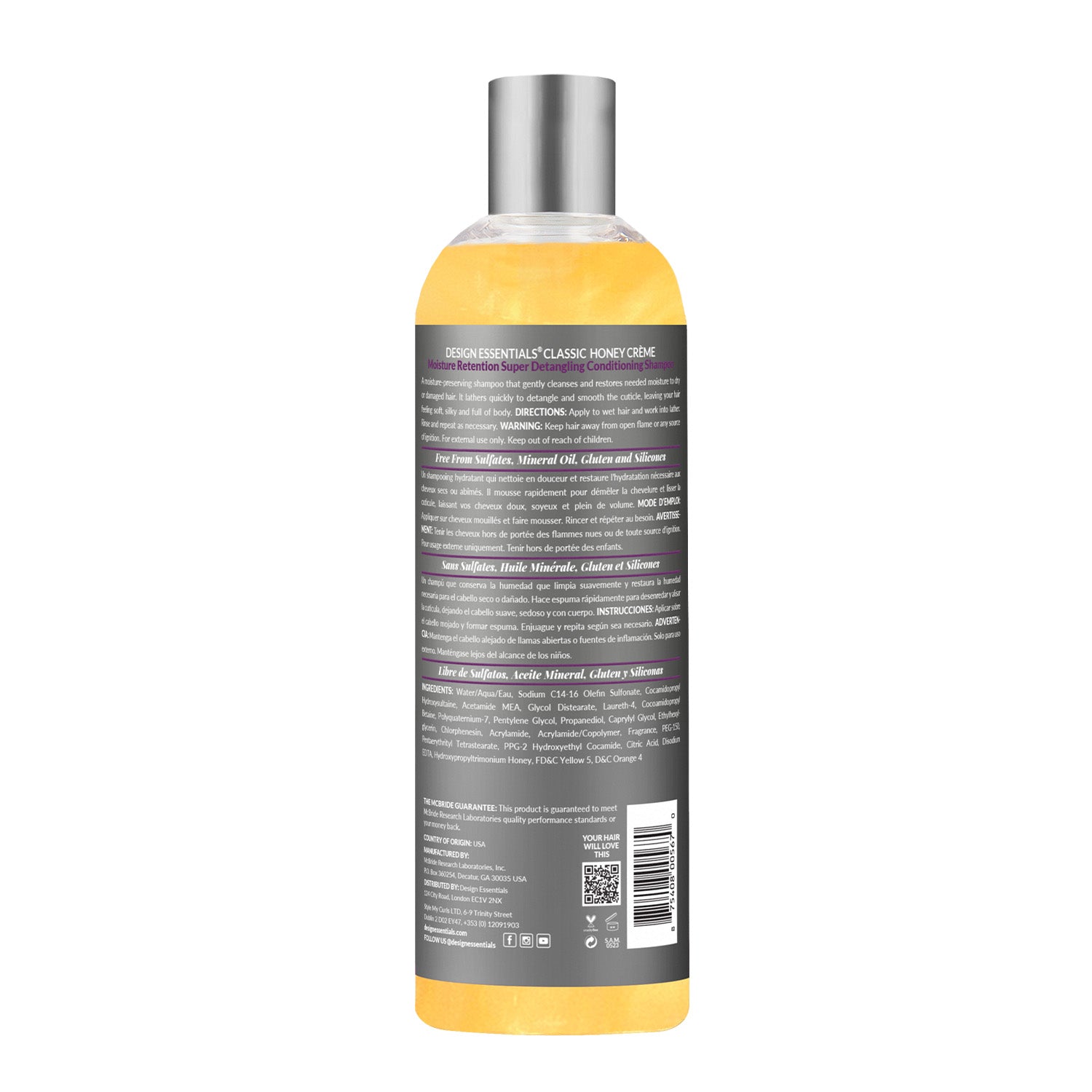 Honey Creme Moisture Retention Super Detangling Conditioning Shampoo- Back of Label