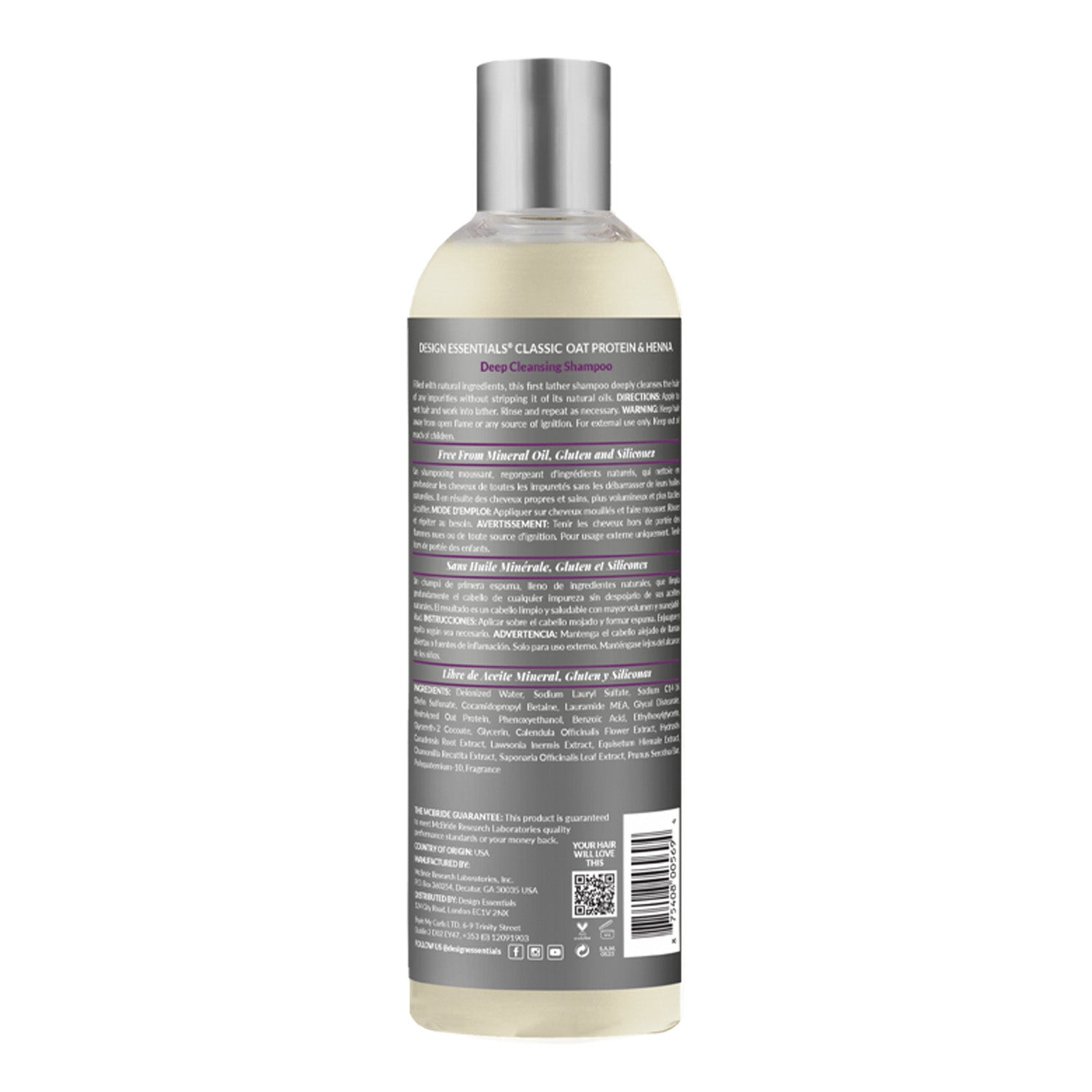 Oat Protein & Henna Deep Cleansing Shampoo- Back of Label