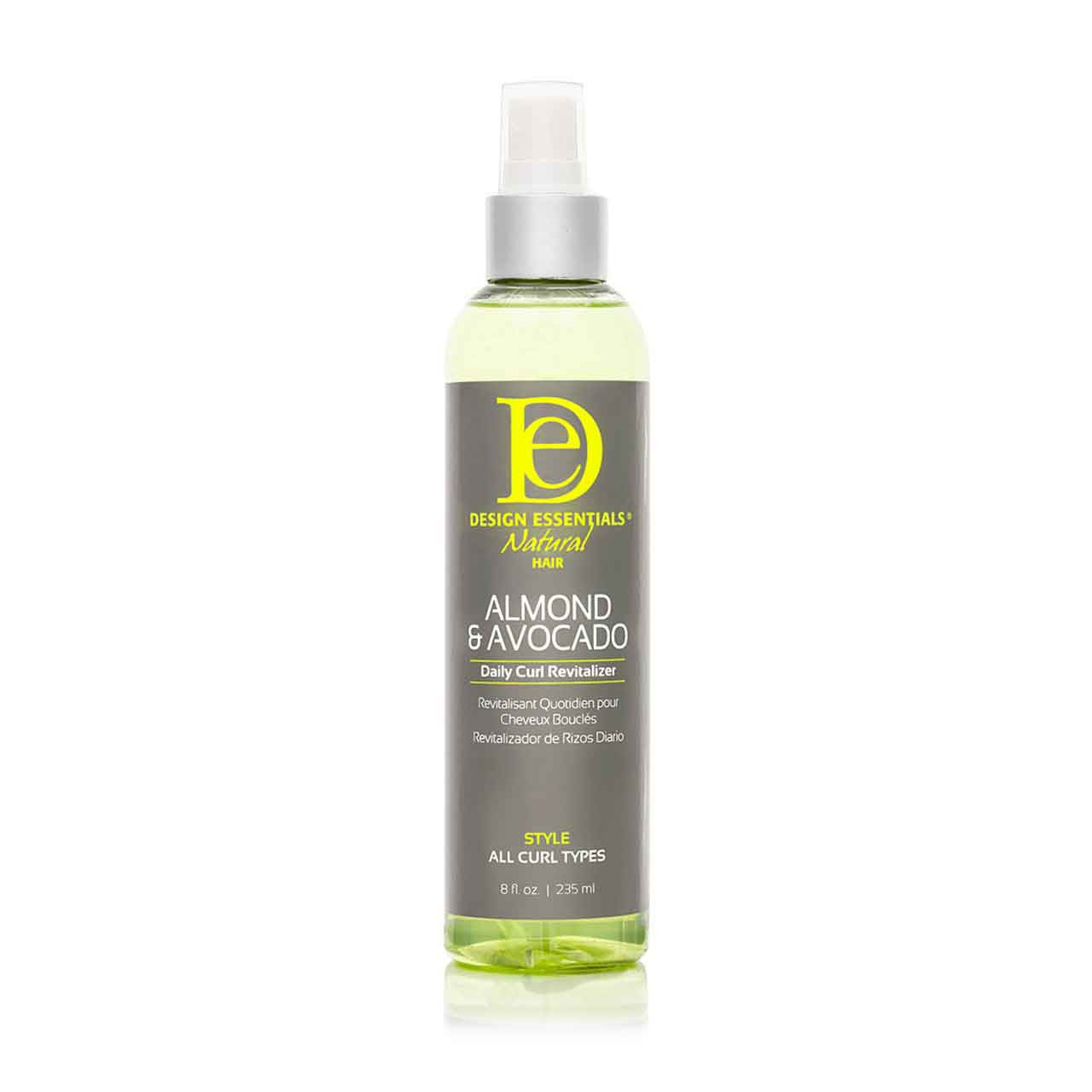 Design Essentials Almond & Avocado Daily Curl Revitalizer 8 oz spray bottle, curl refresher that tames frizz and boosts moisture between wash days.