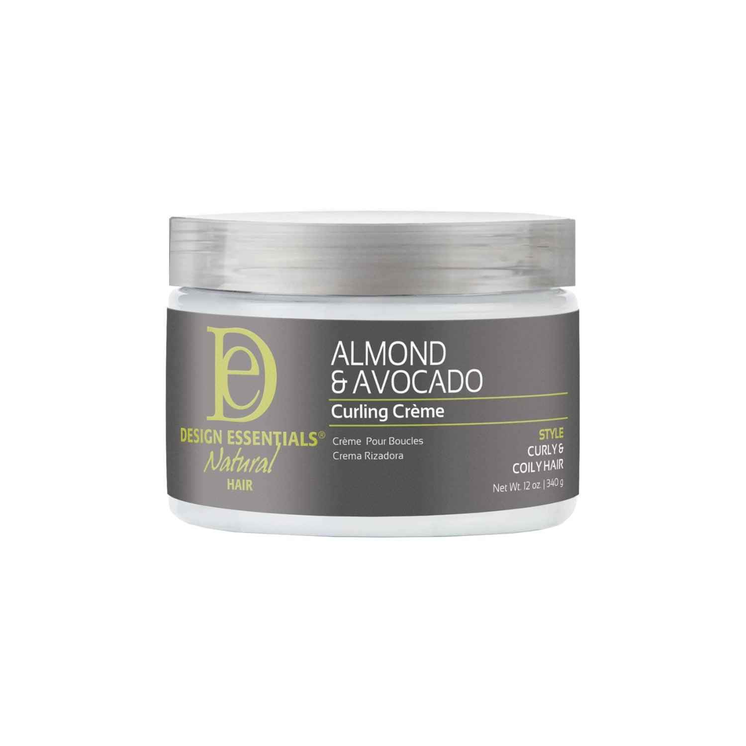 Design Essentials Almond & Avocado Curling Crème 12oz jar, lightweight cream that moisturizes, defines curls, and adds shine.