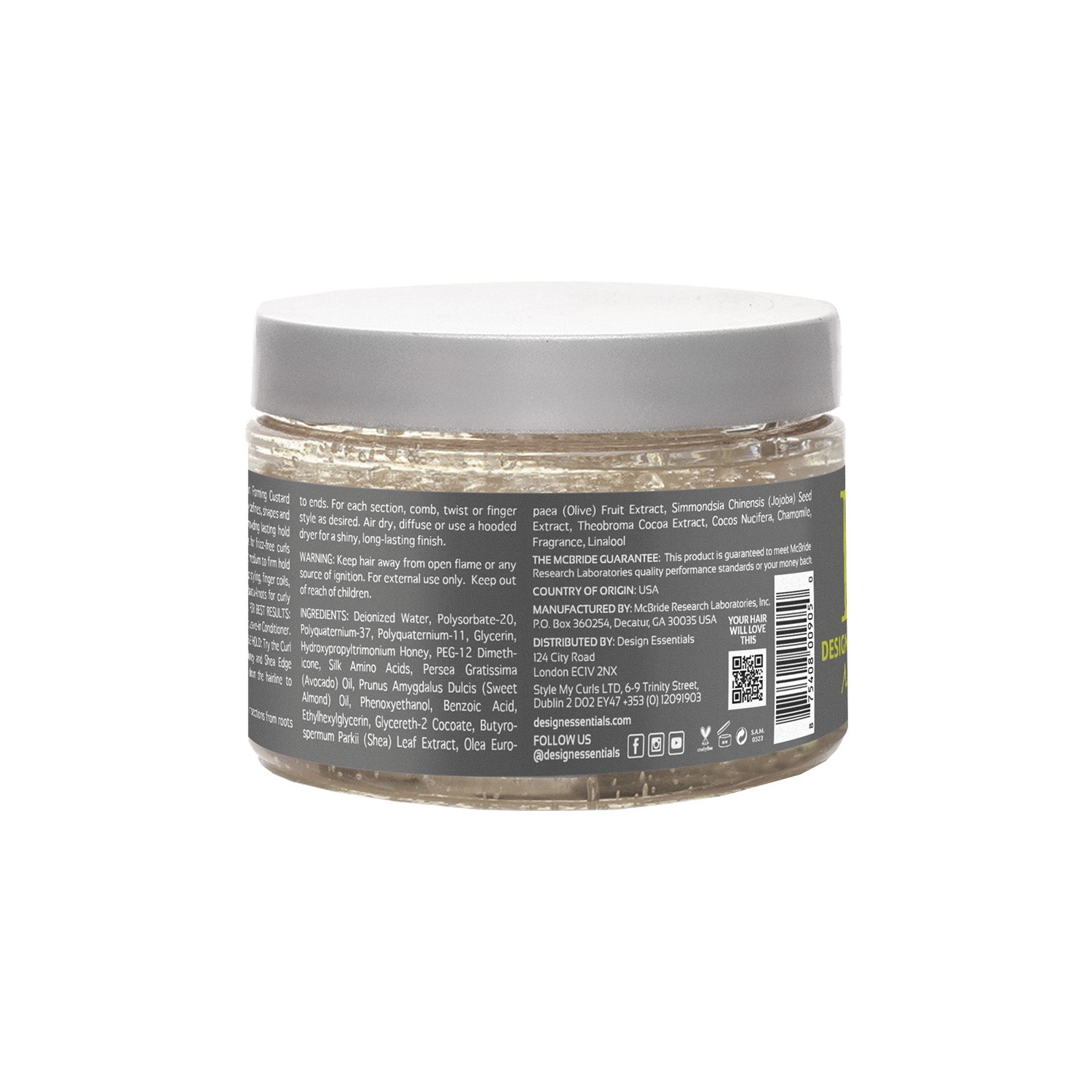 Almond & Avocado Honey Curl Forming Custard- Back of Label
