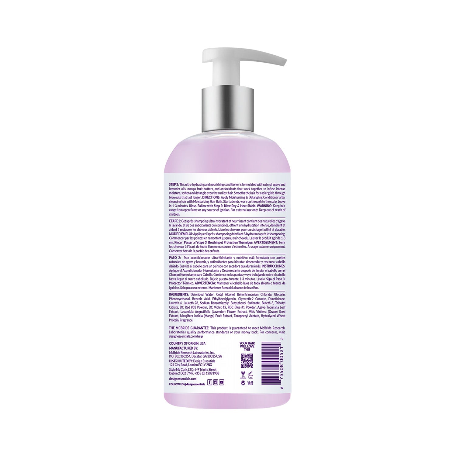 Agave & Lavender Moisturizing & Detangling Conditioner 32oz.- Back of Label