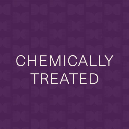 Purple square banner with text “Chemically Treated” over faint comb pattern.
