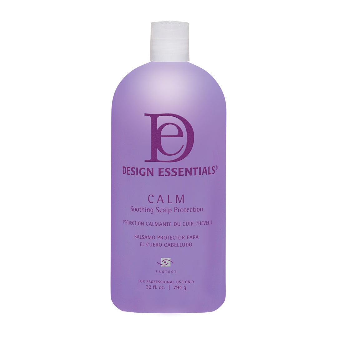 Front of the Calm Soothing Scalp Protection bottle, a formula designed to soothe and protect the scalp during chemical processes, enriched with menthol, aloe, and vitamin E.