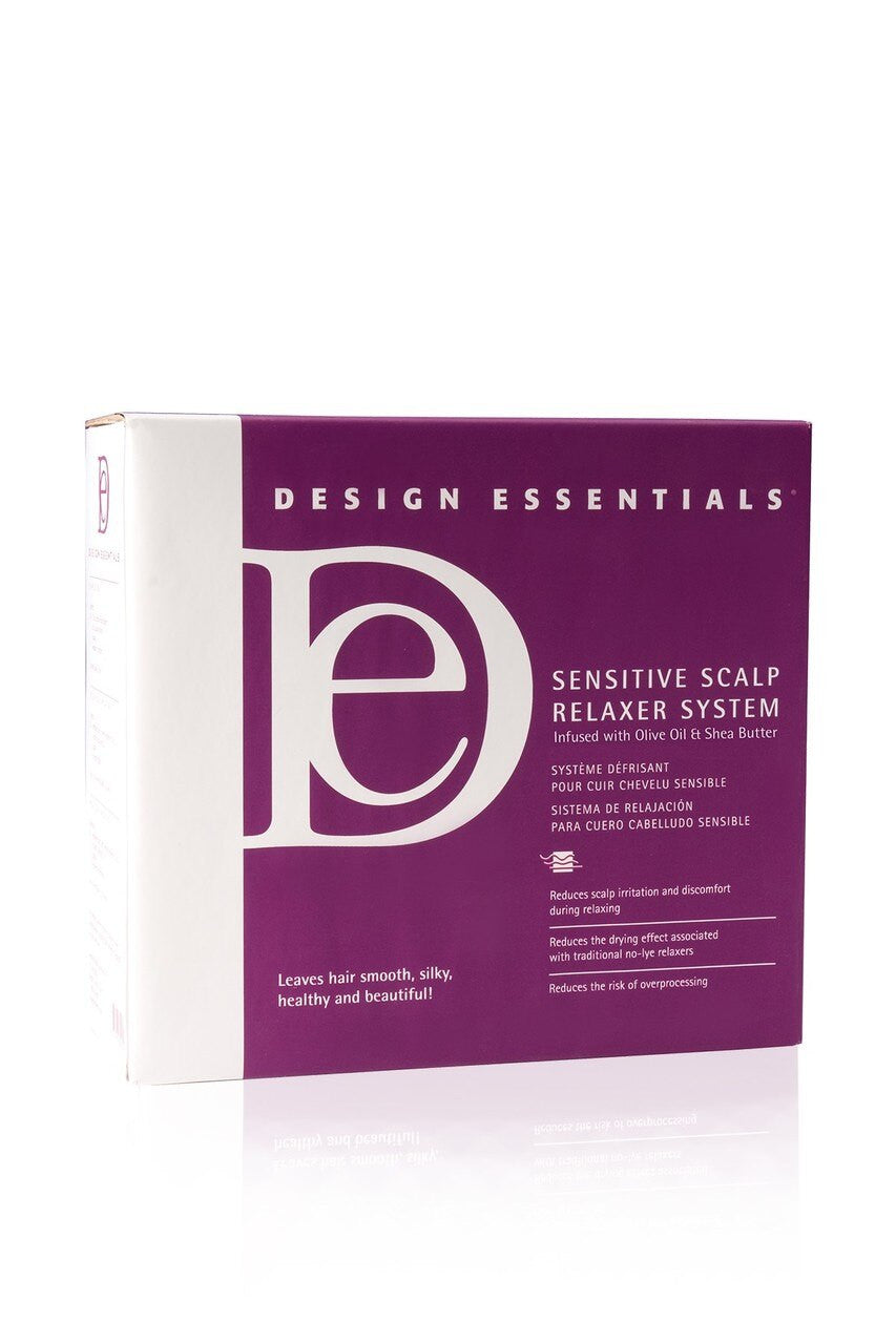 Design Essentials Sensitive Scalp Relaxer System, a conditioning relaxer designed for clients with special scalp needs, offering even straightening and reduced irritation for medium to coarse textures with low to normal porosity.